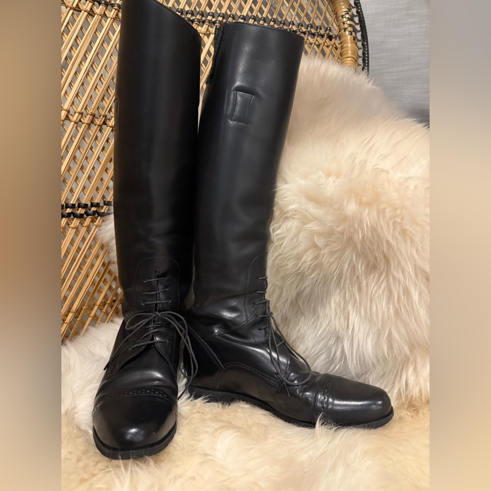 Finalist Ovation Black Leather Tall Equestrian Lace Top Riding Boots